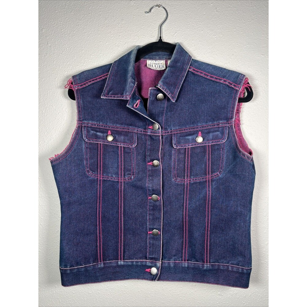 Vintage Denim Vest with Pink Stitching #18